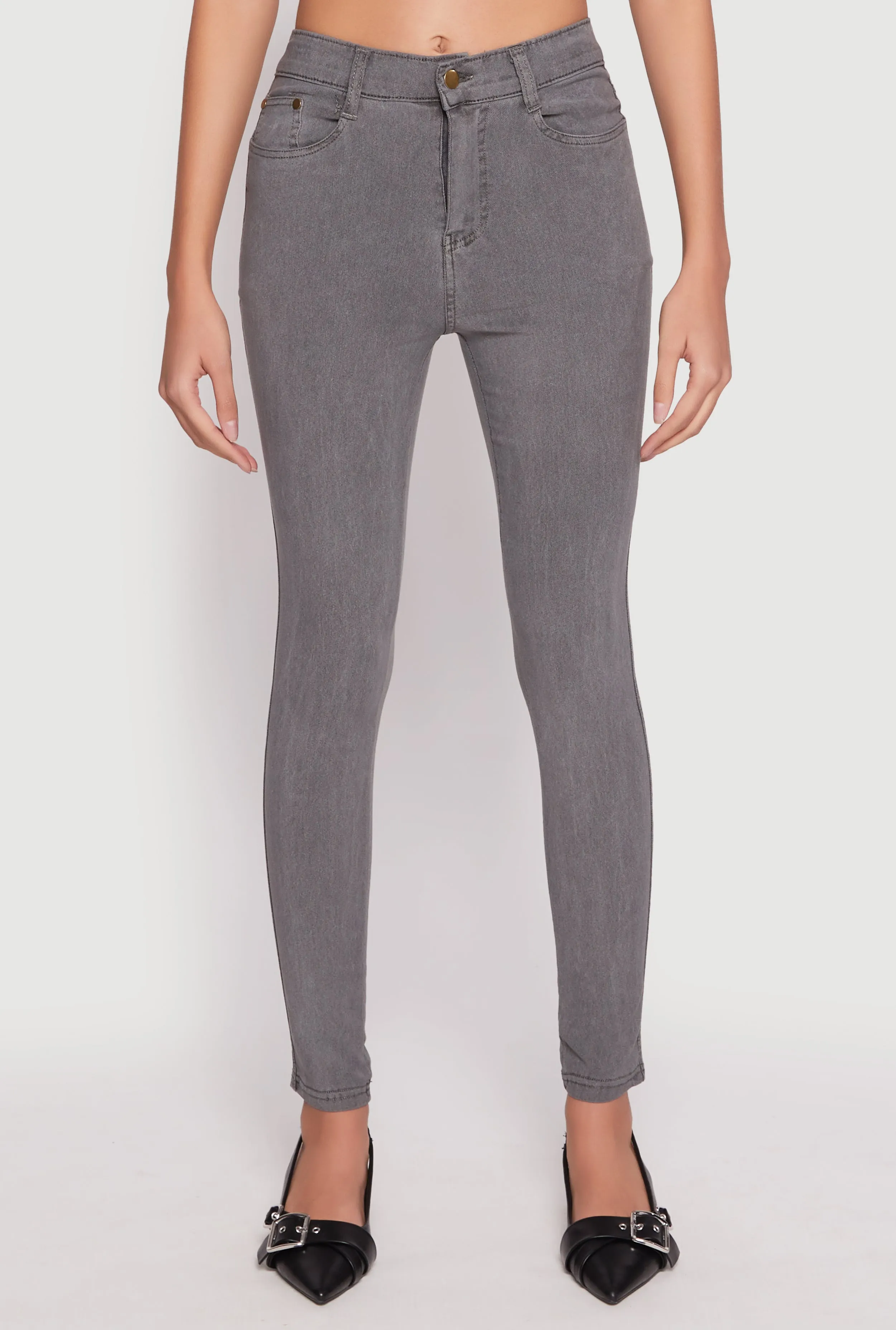 Acid Wash Twill Skinny Leg Pants