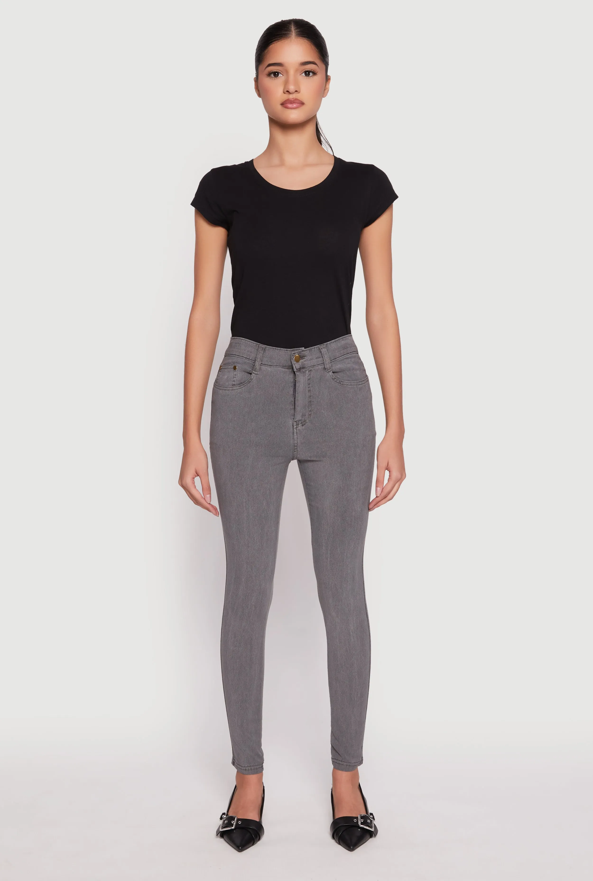 Acid Wash Twill Skinny Leg Pants