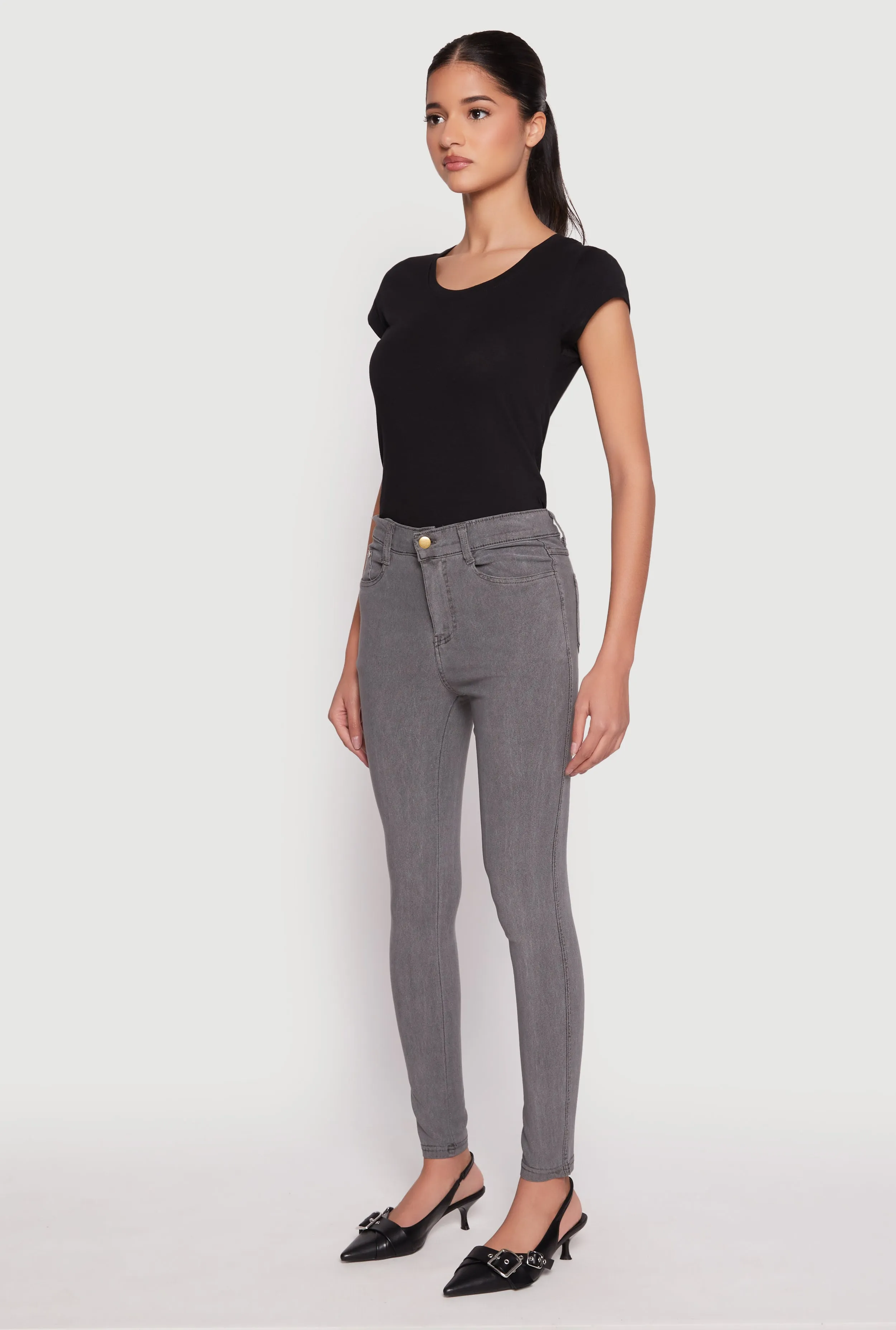 Acid Wash Twill Skinny Leg Pants