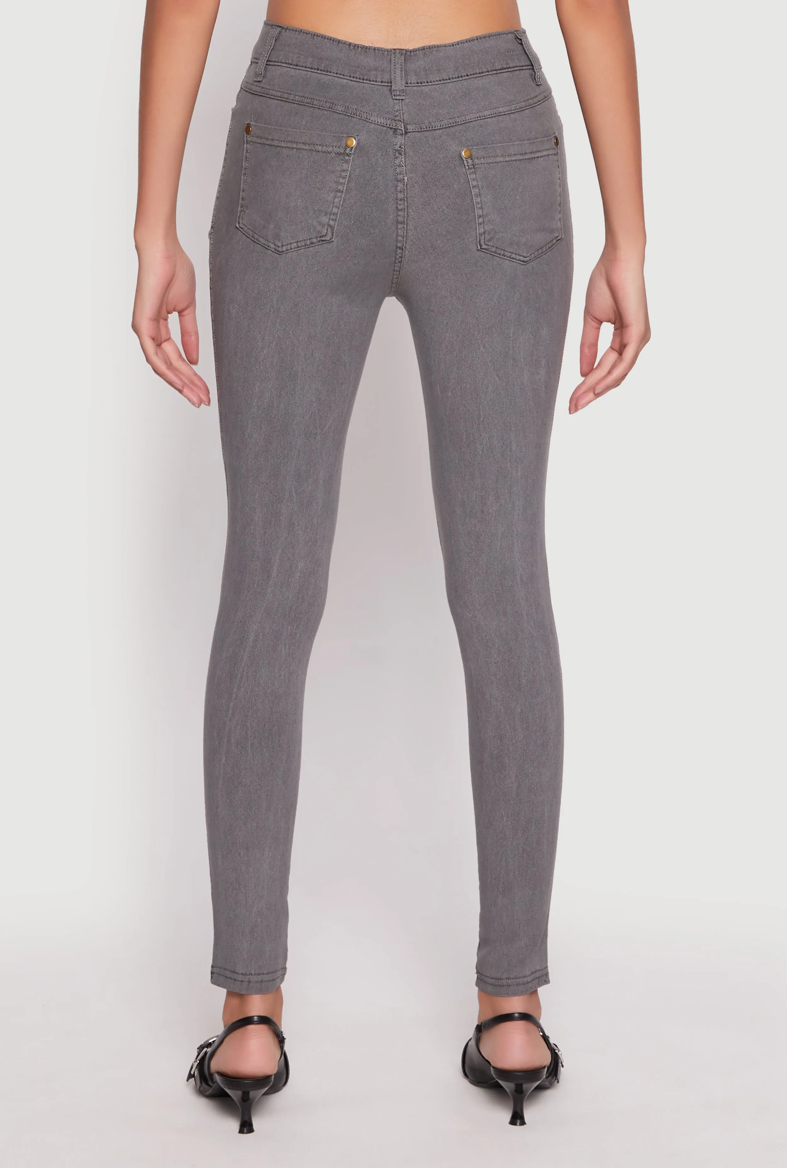 Acid Wash Twill Skinny Leg Pants