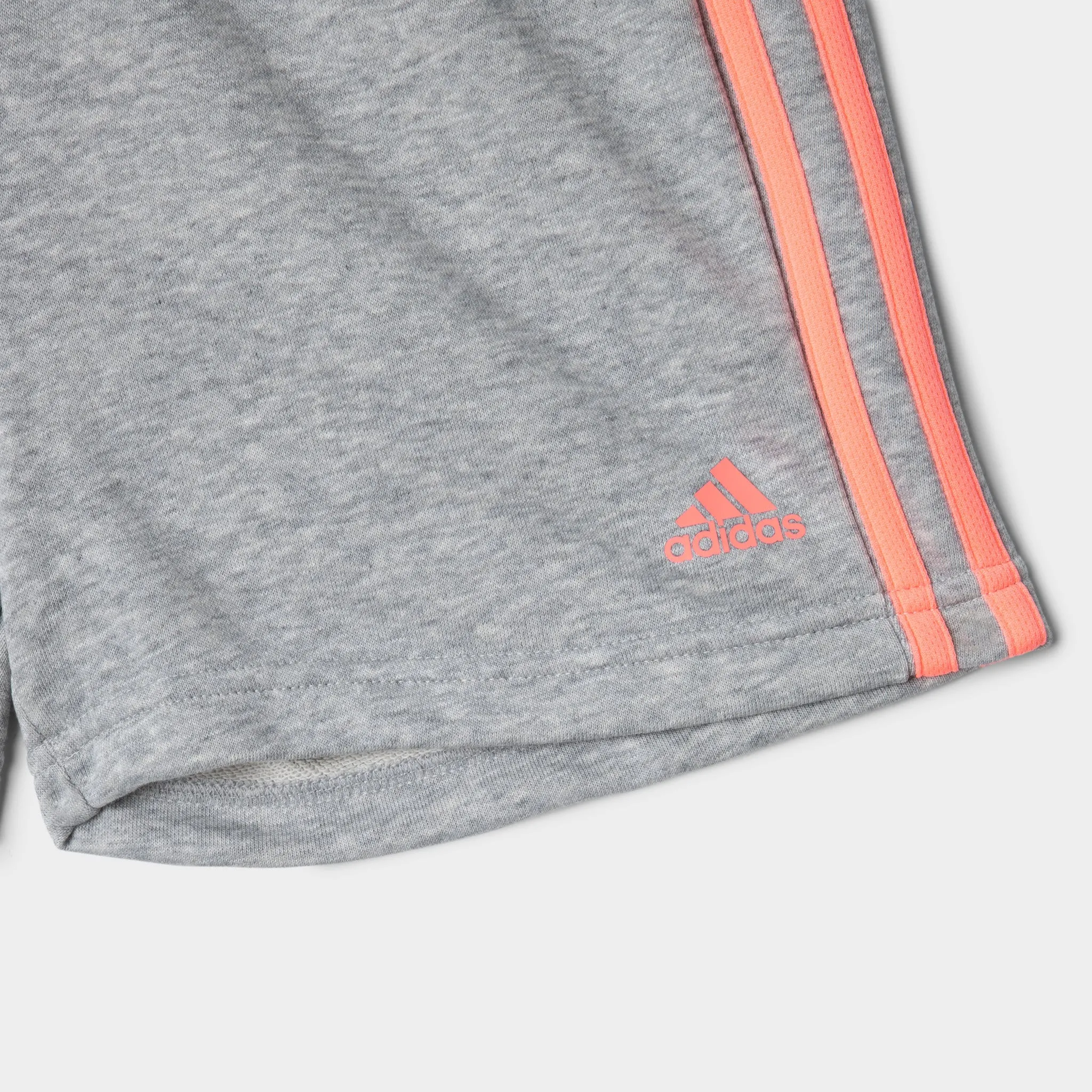 adidas Junior Girls' Essentials 3-Stripes Shorts Medium Grey Heather / Acid Red
