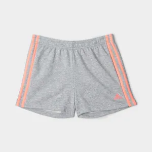 adidas Junior Girls' Essentials 3-Stripes Shorts Medium Grey Heather / Acid Red