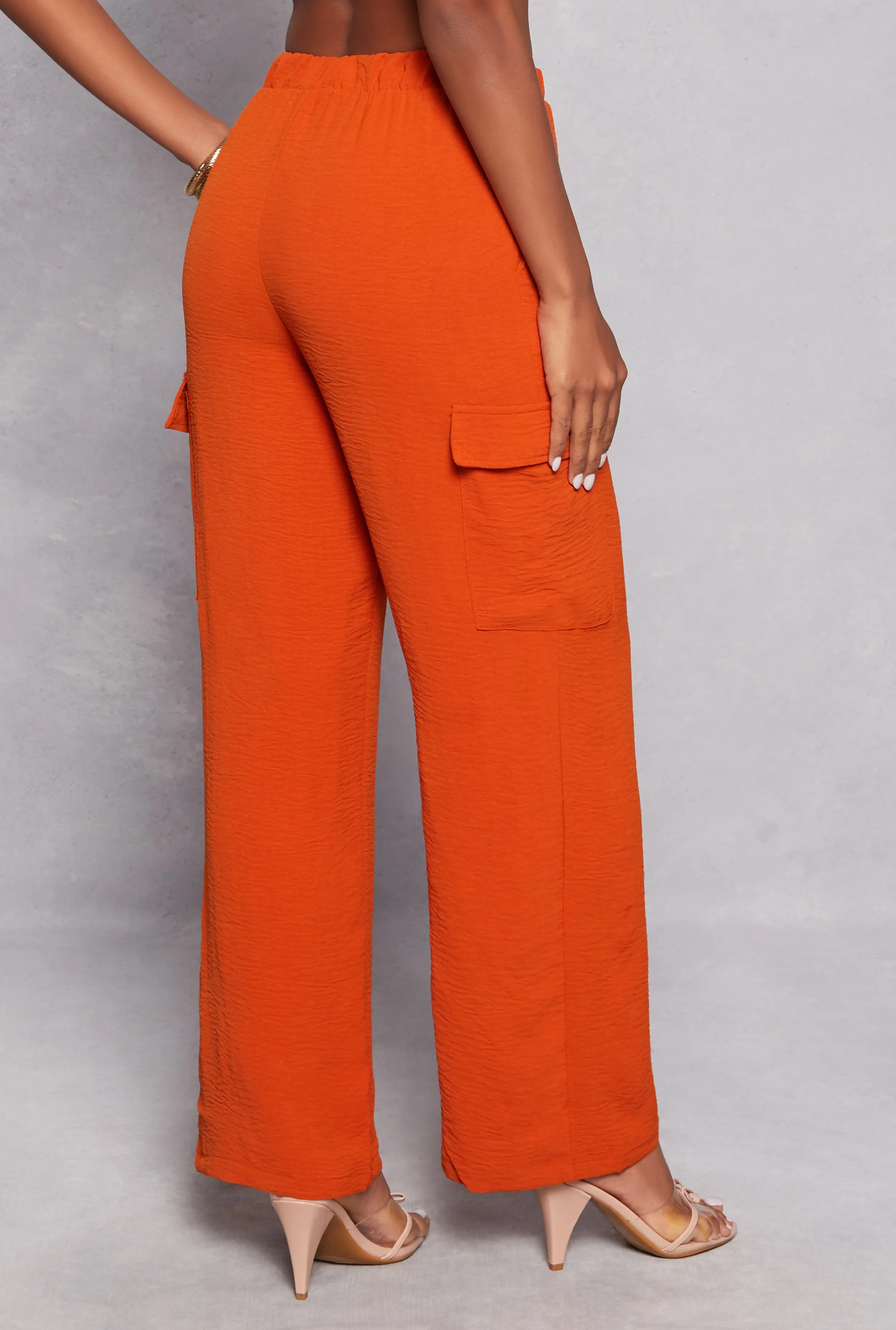 Airy Crepe Knit Cargo Wide Leg Pants