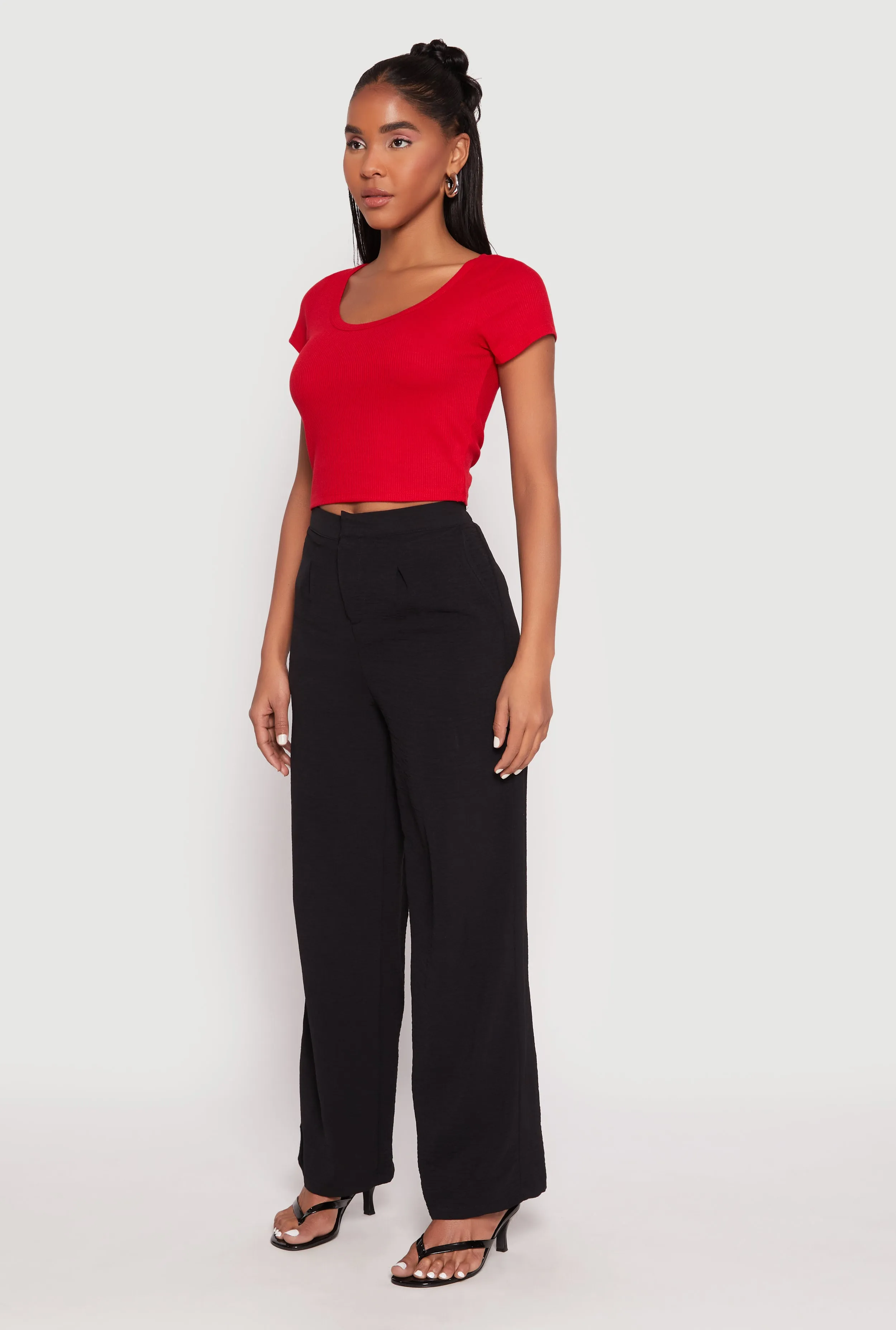 Airy Crepe Knit Wide Leg Dress Pants