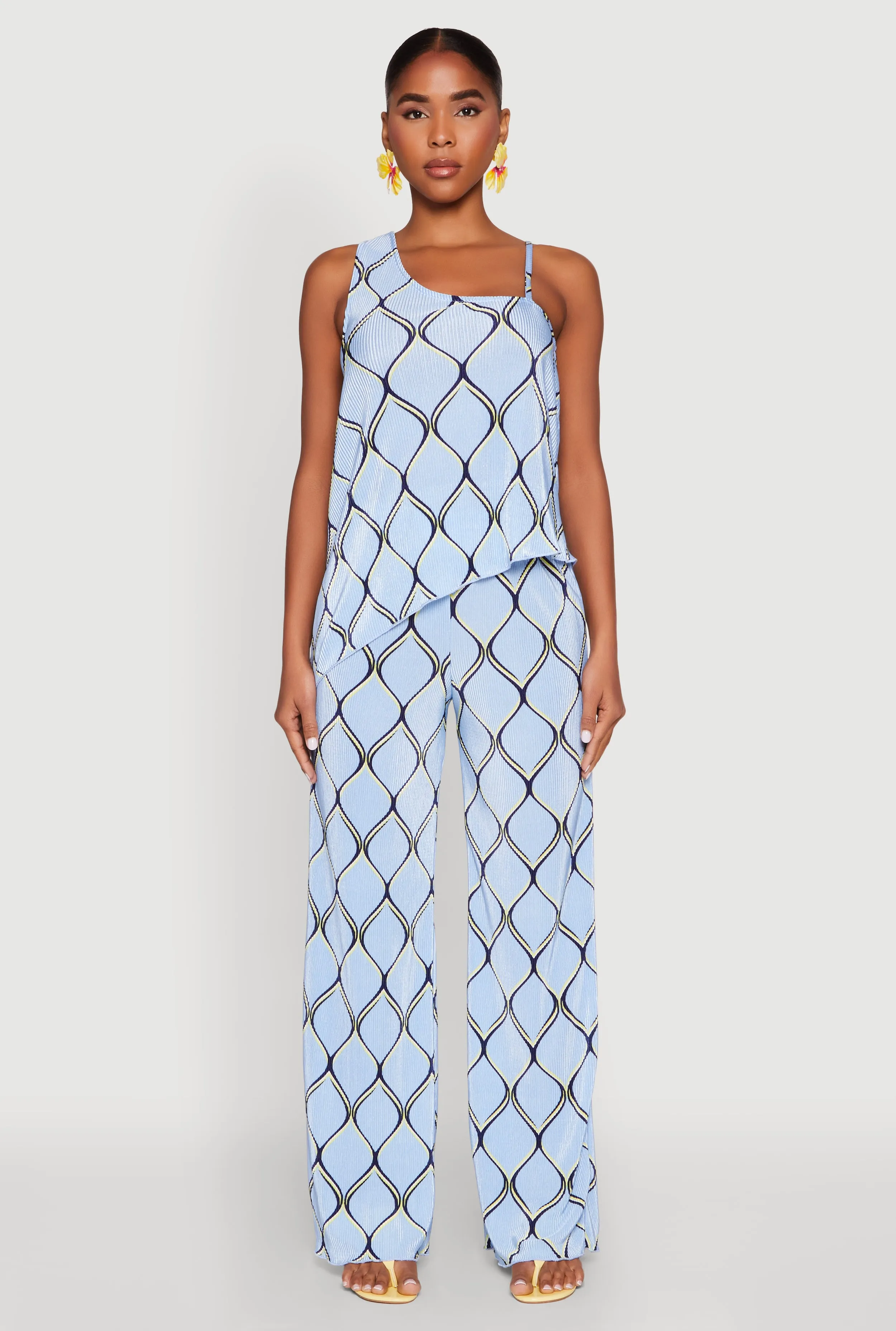 Almost Famous Printed Plisse Wide Leg Pants