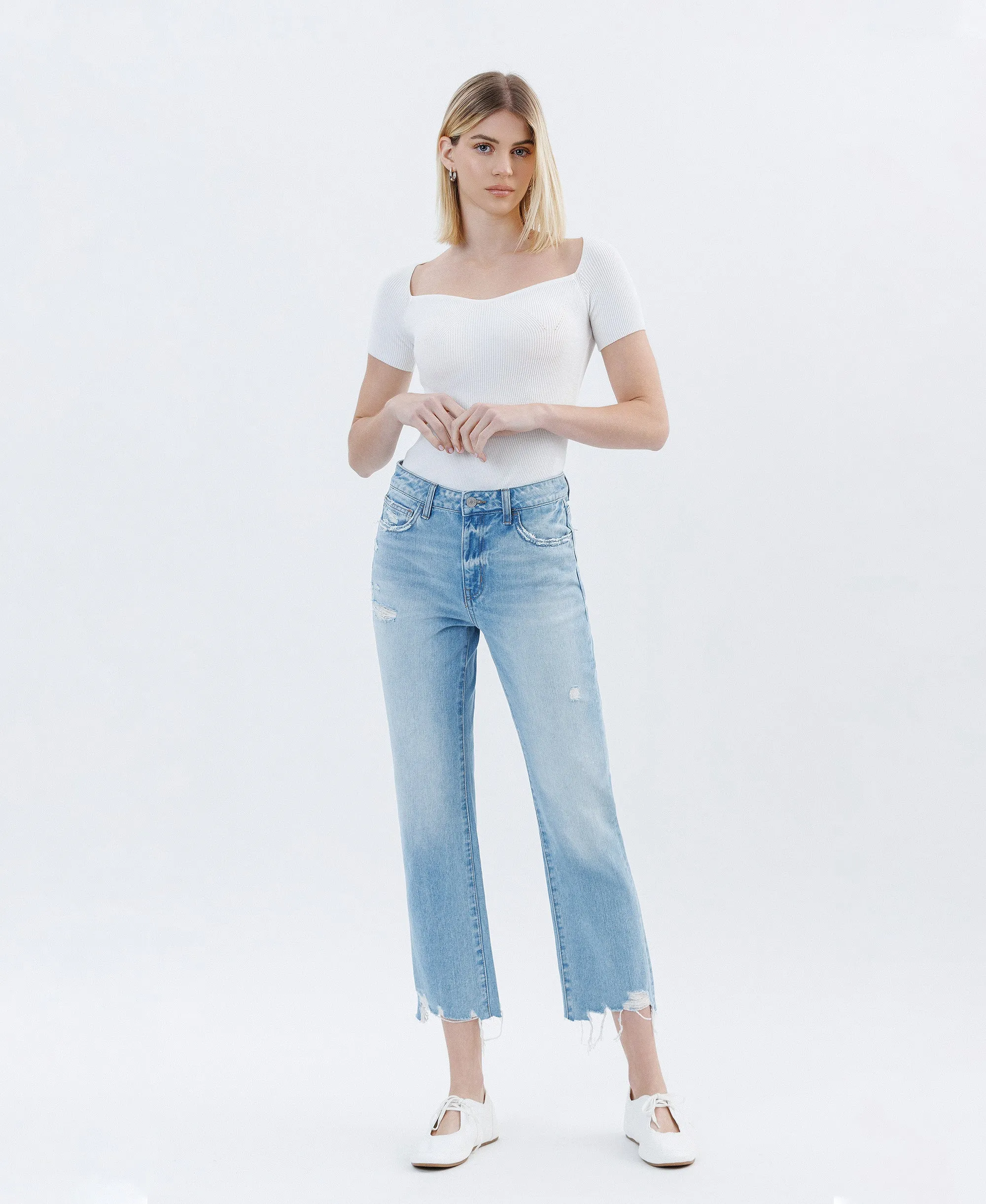 Angie - High Rise Rigid Crop Straight Jeans