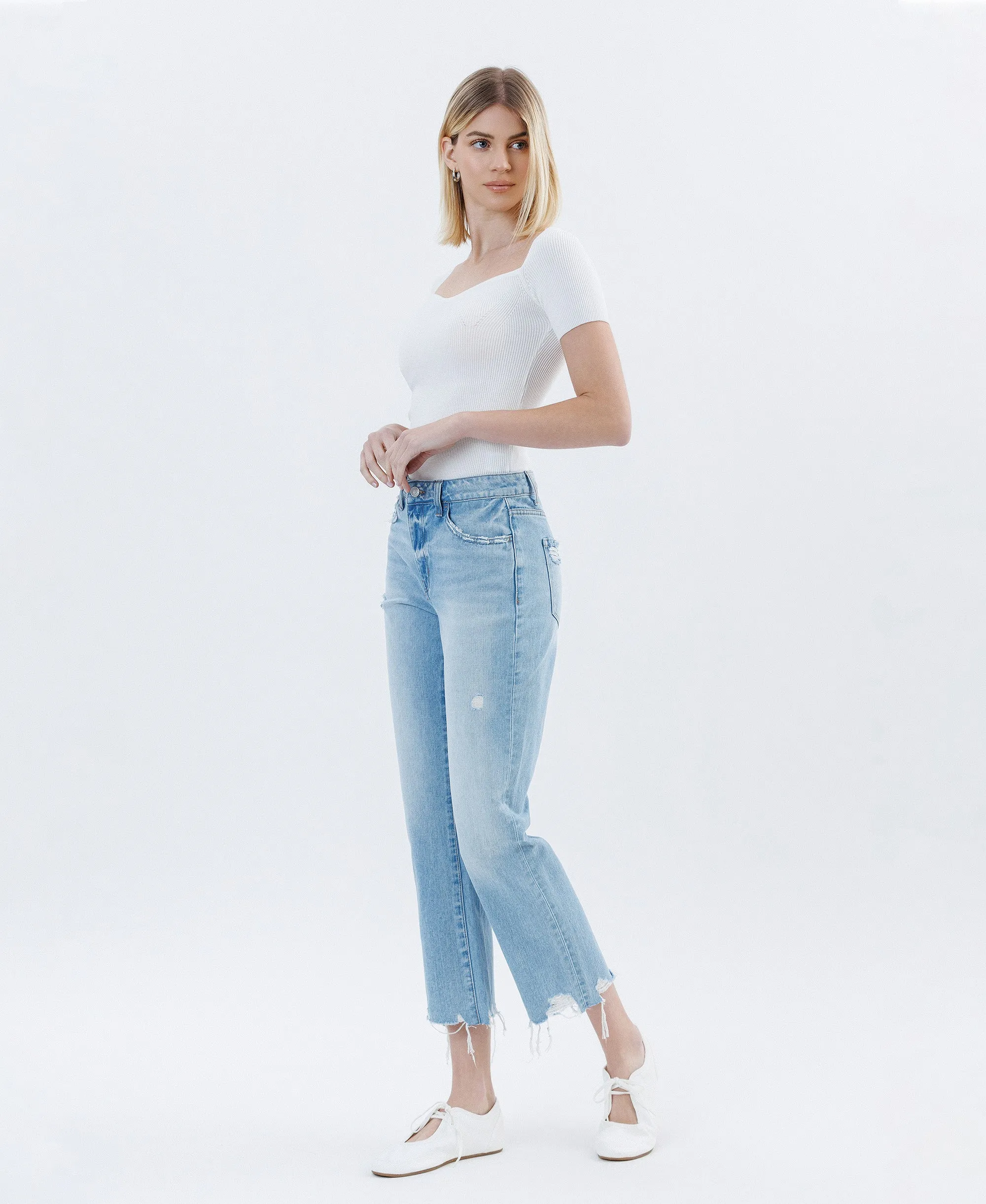 Angie - High Rise Rigid Crop Straight Jeans