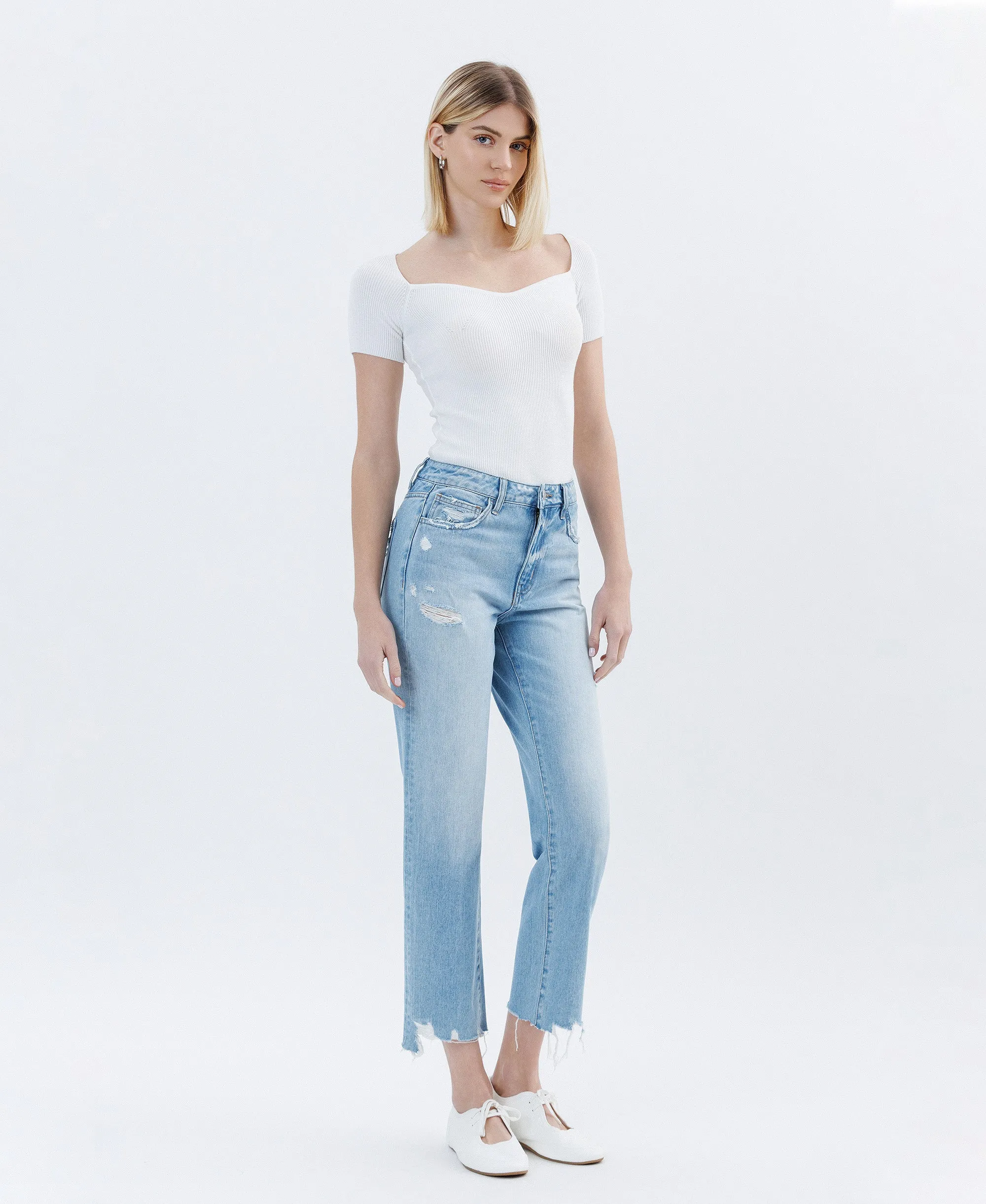 Angie - High Rise Rigid Crop Straight Jeans