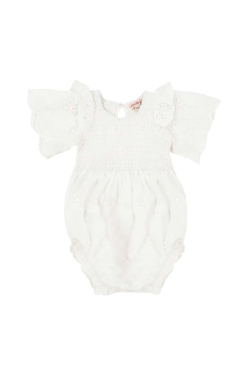Baby Janie Romper in White Eyelet