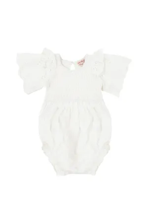 Baby Janie Romper in White Eyelet