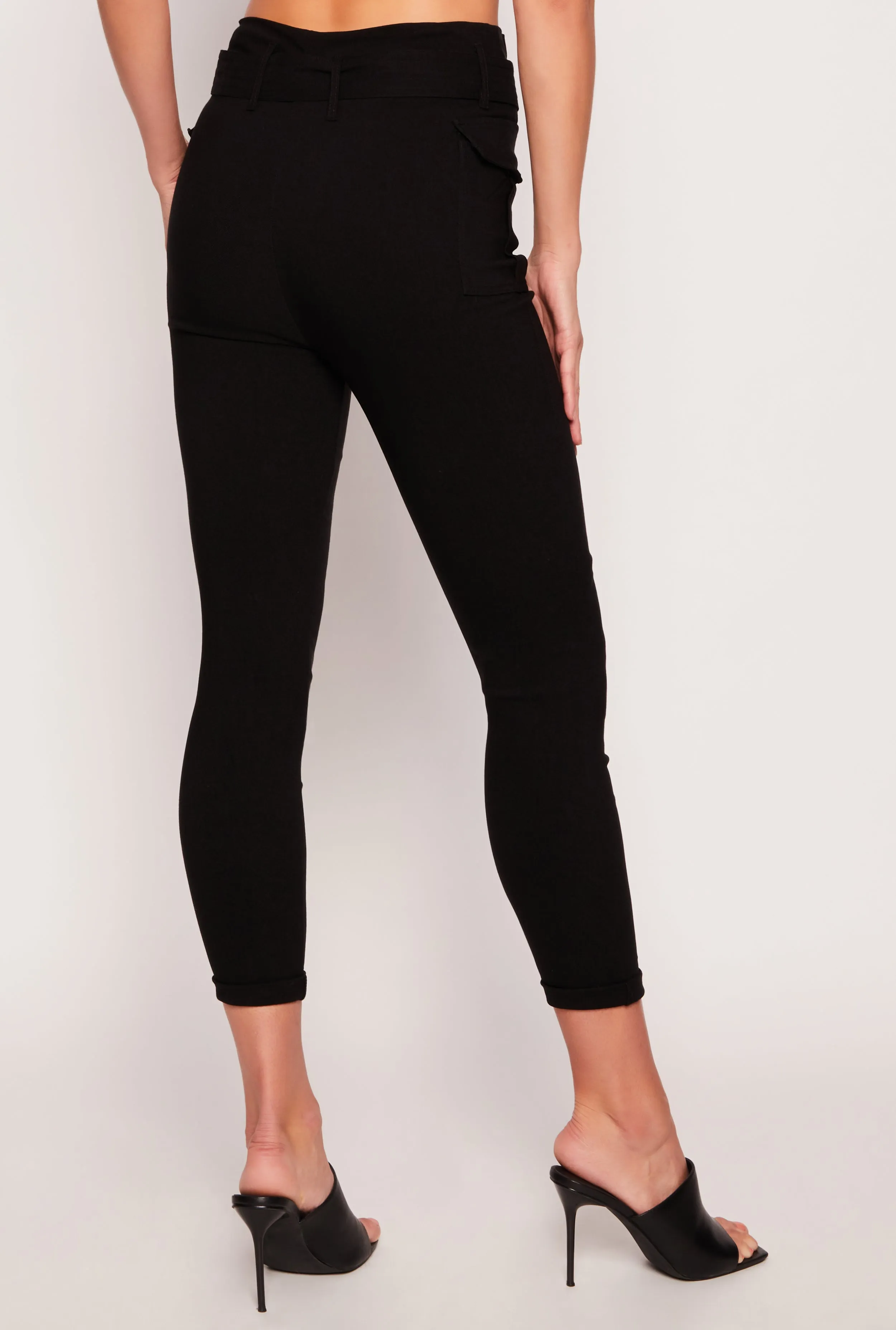 Belted Cropped Cargo Pocket Pants