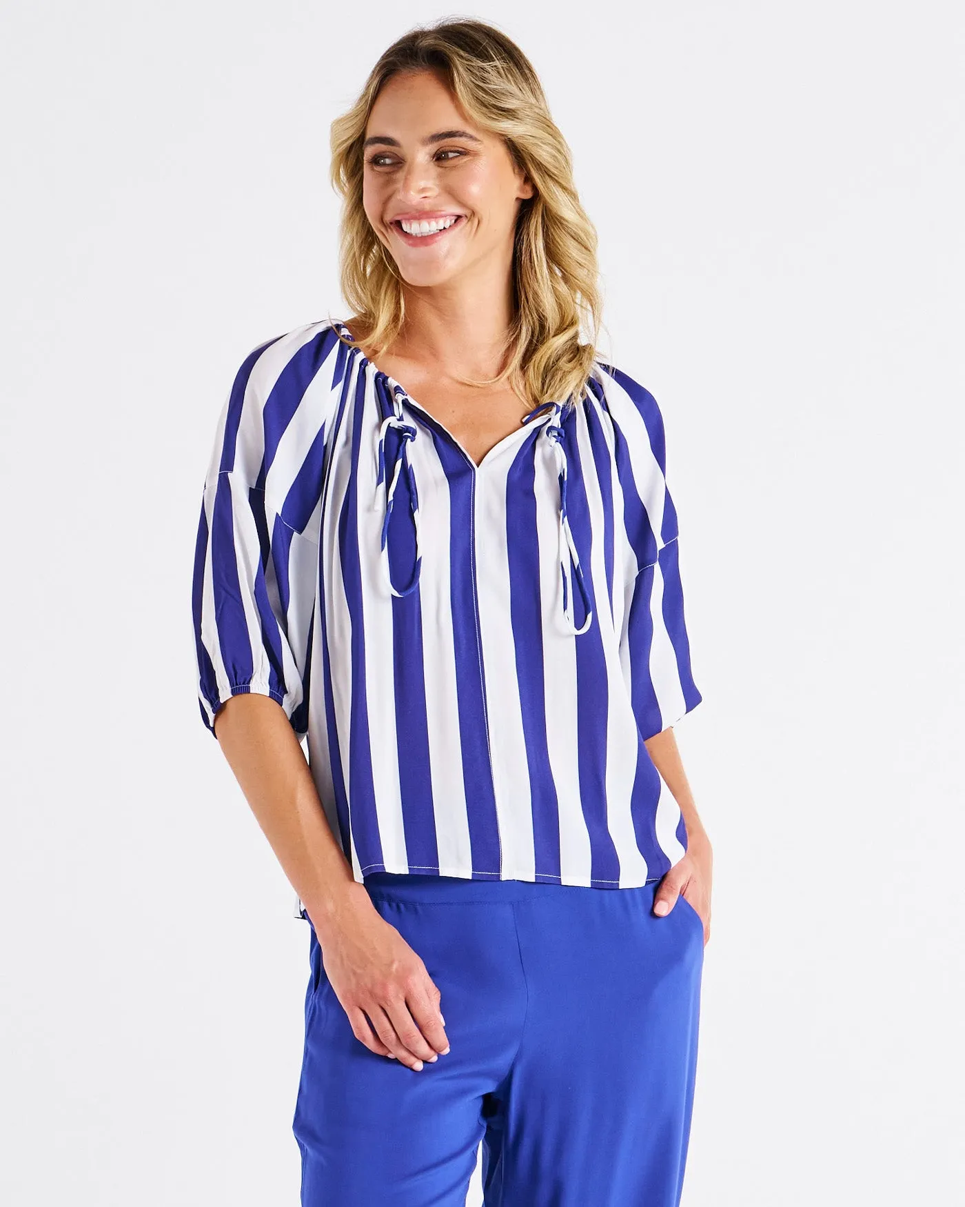 Betty Basics Camilla Blouse Blue Stripe