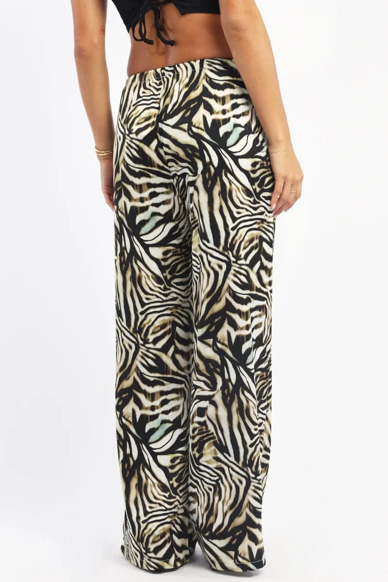 Black Animal Print Wide Leg Pants High Rise