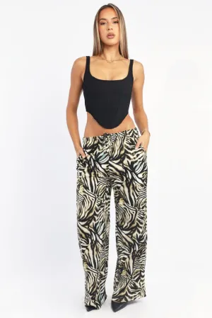 Black Animal Print Wide Leg Pants High Rise