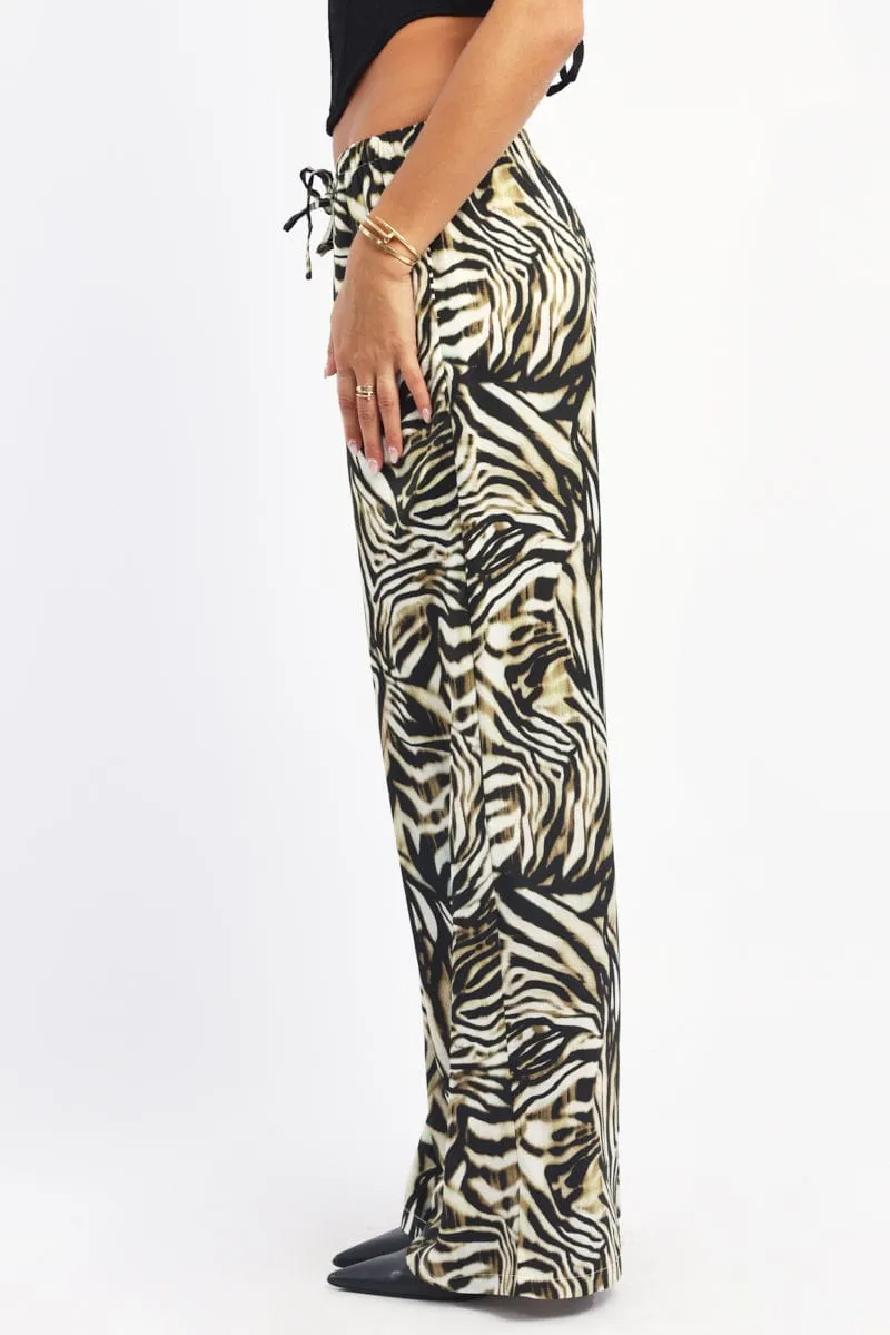 Black Animal Print Wide Leg Pants High Rise