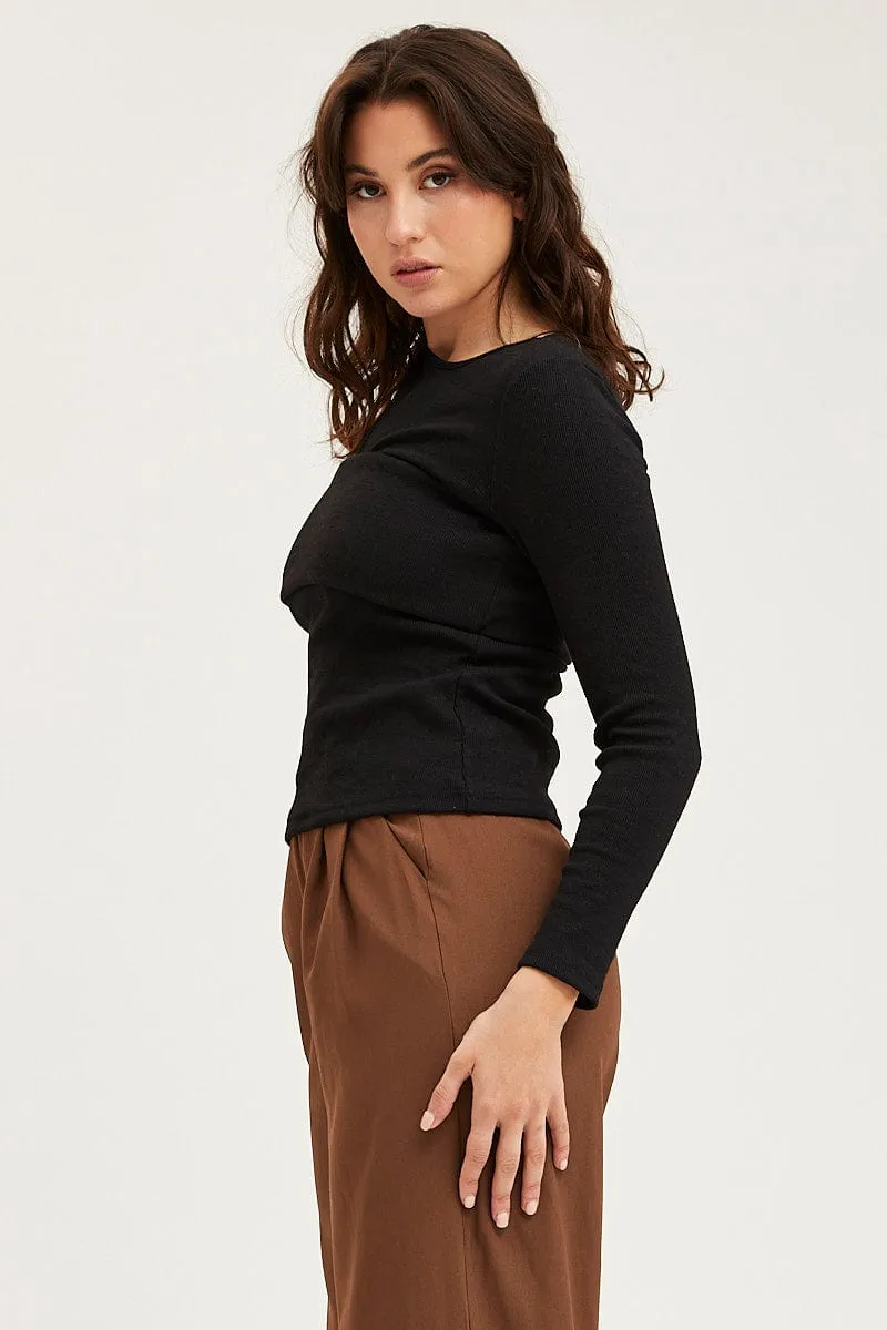 Black Asymmetric Top Long Sleeve