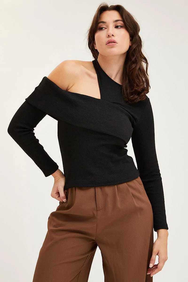 Black Asymmetric Top Long Sleeve