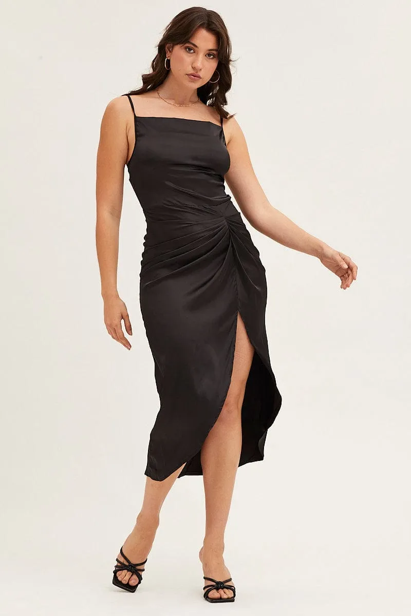 Black Cowl Neck Party Midi Dress