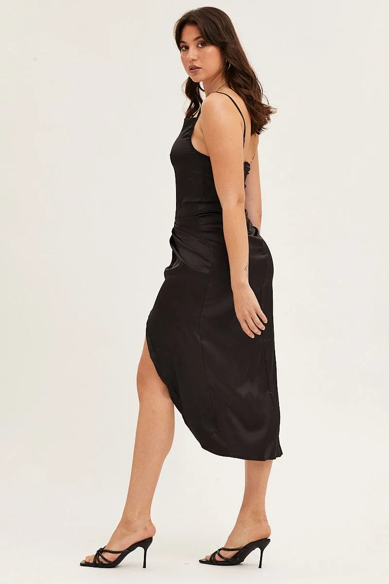 Black Cowl Neck Party Midi Dress