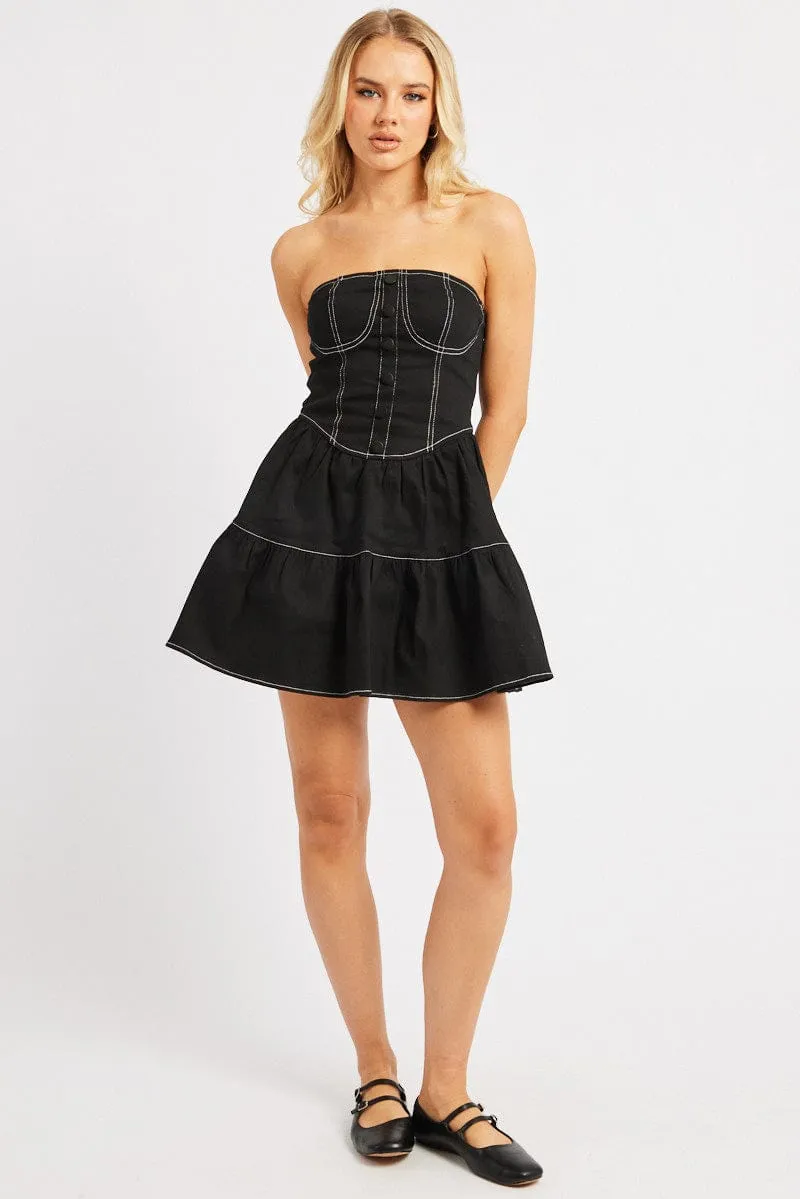 Black Fit And Flare Dress Mini Strapless