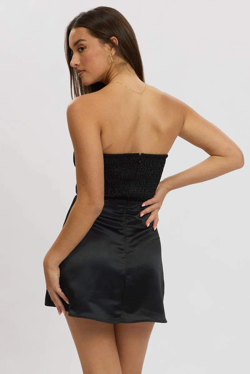 Black Fit And Flare Dress Ribbon Detail