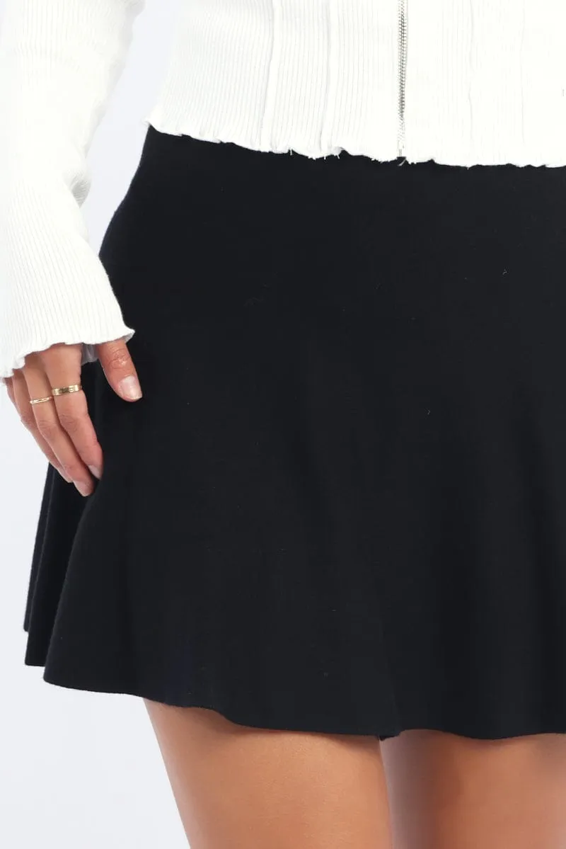 Black Knit Skater Skirt Mini Fit & Flare