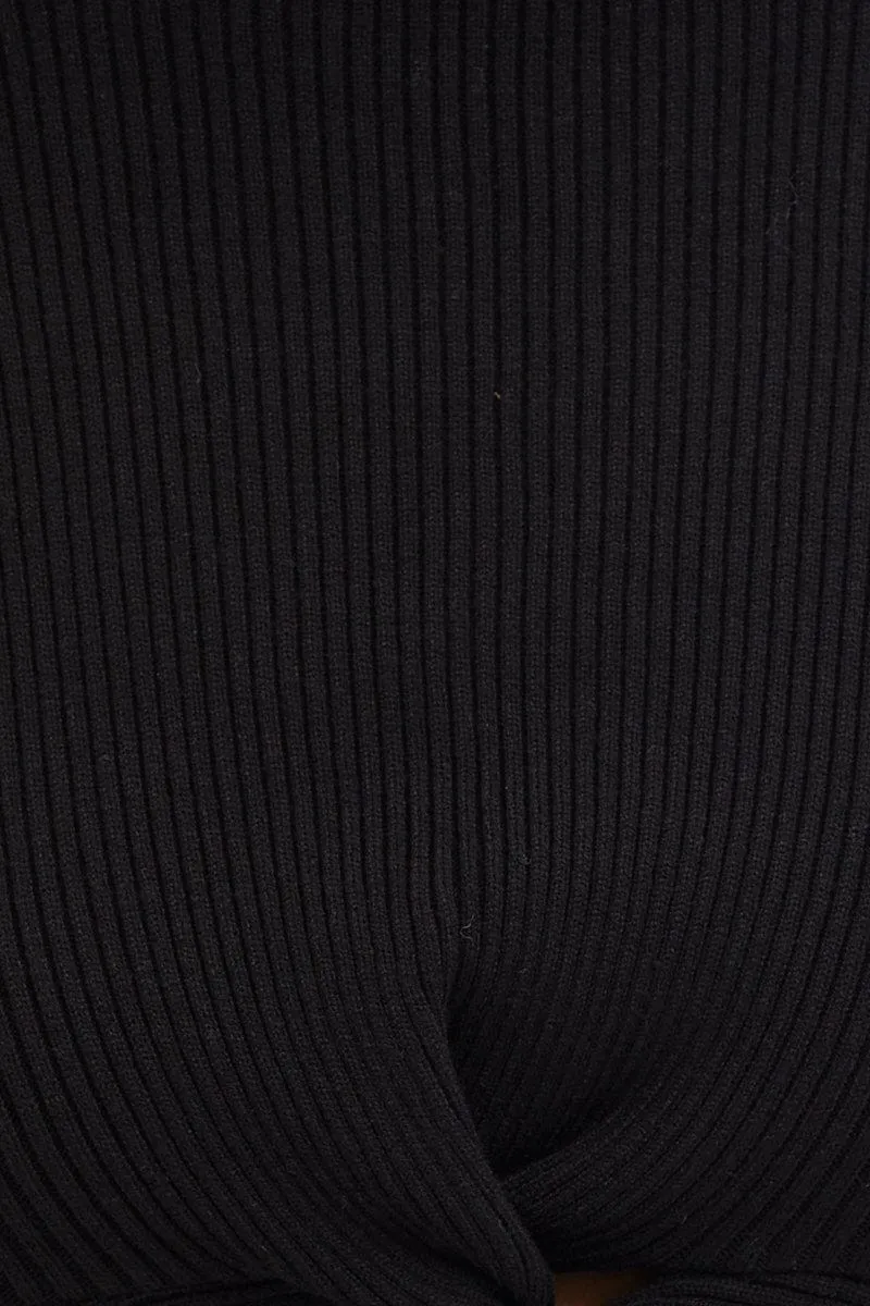 Black Knit Top Long Sleeve Crop