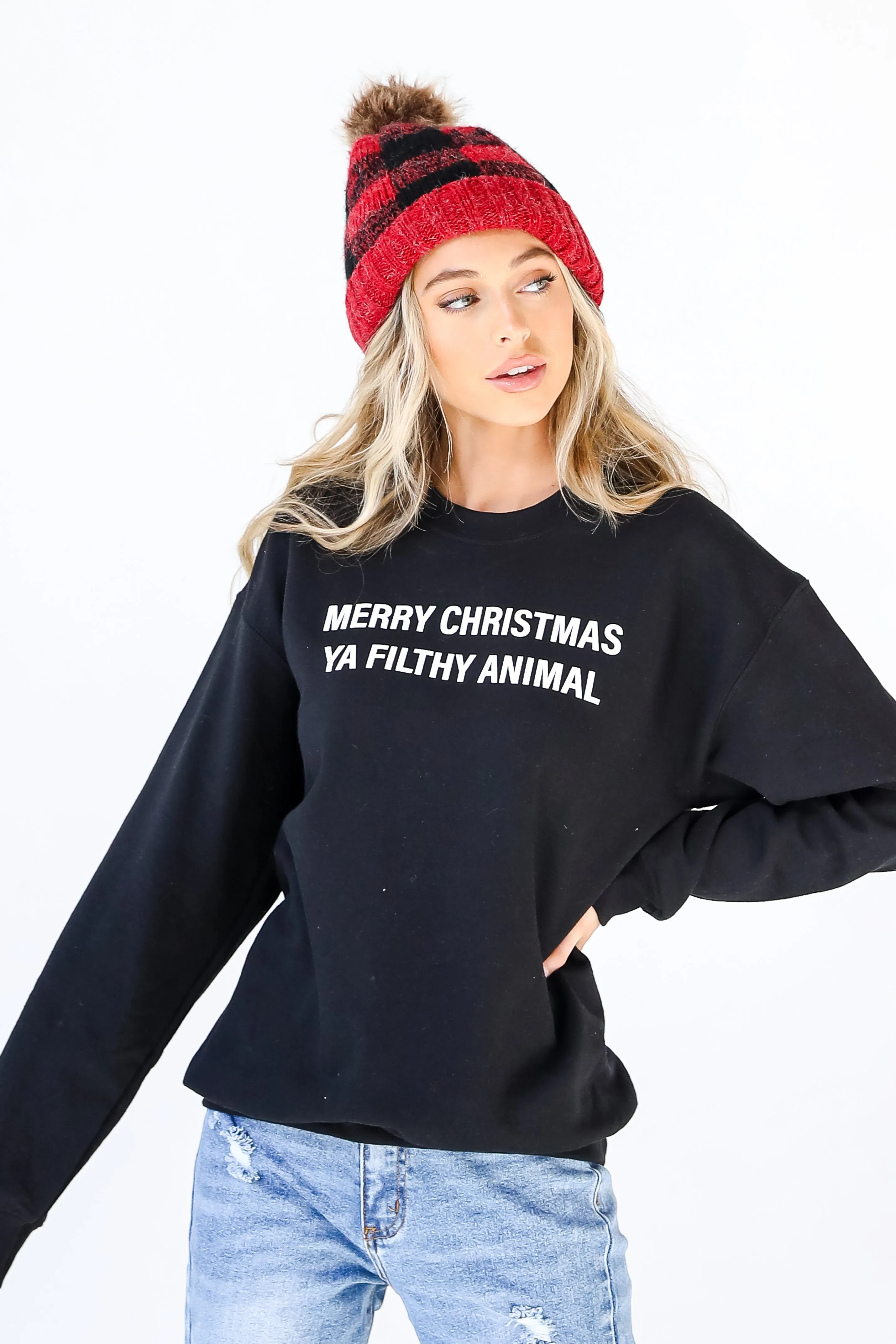 Black Merry Christmas Ya Filthy Animal Sweatshirt