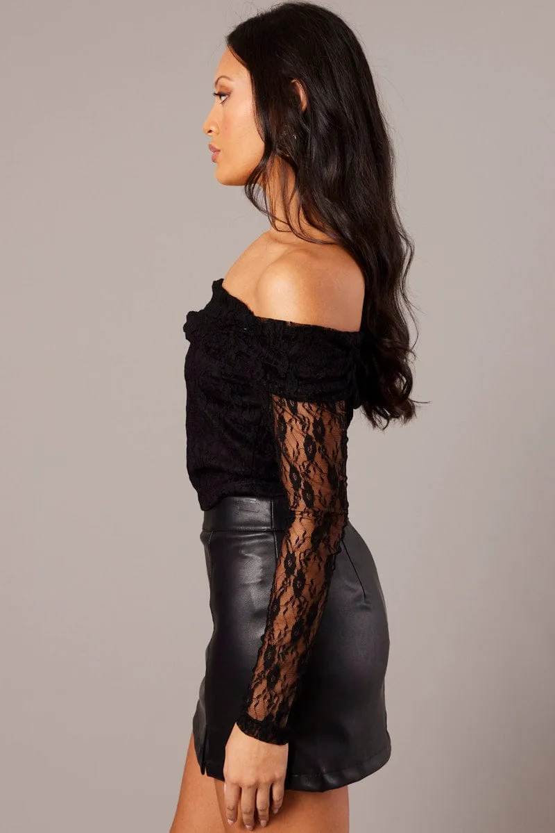 Black Off Shoulder Top Long Sleeve