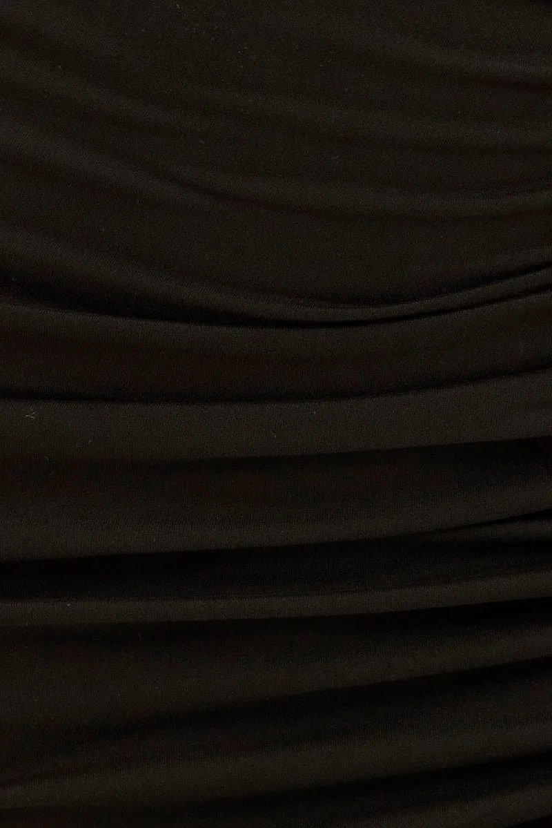Black Ruched Midi Skirt