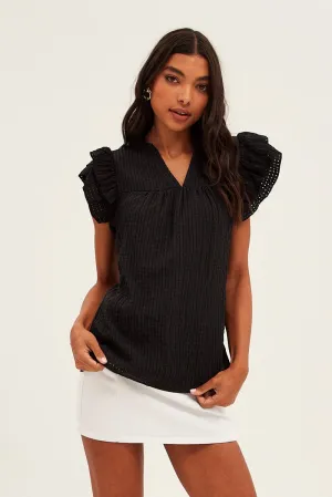 Black Ruffle Sleeve Top