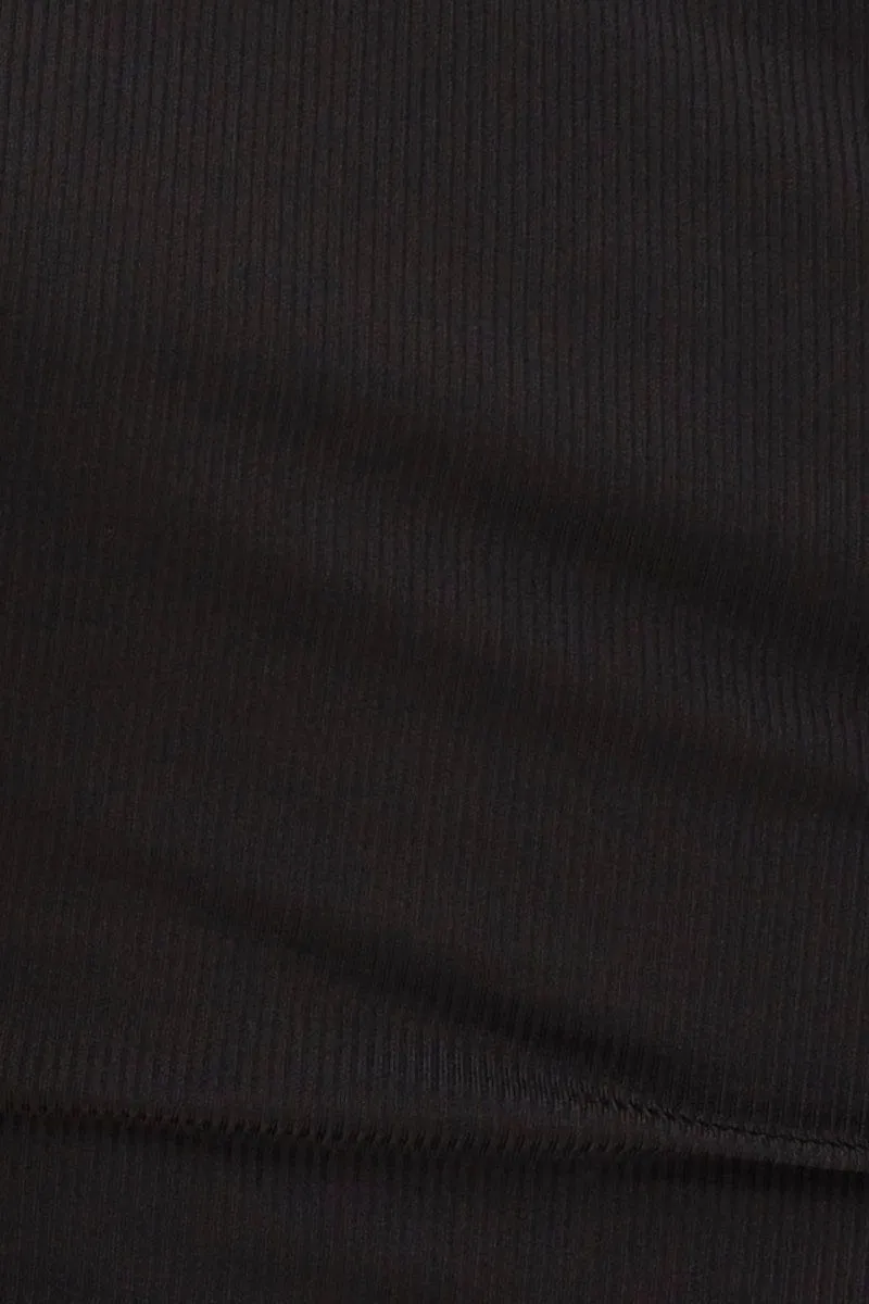 Black Short Sleeve V Neck Rib Jersey Crossover Top