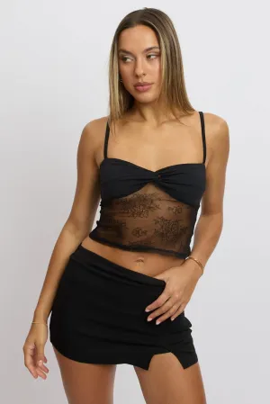 Black Singlet Top Twist Front