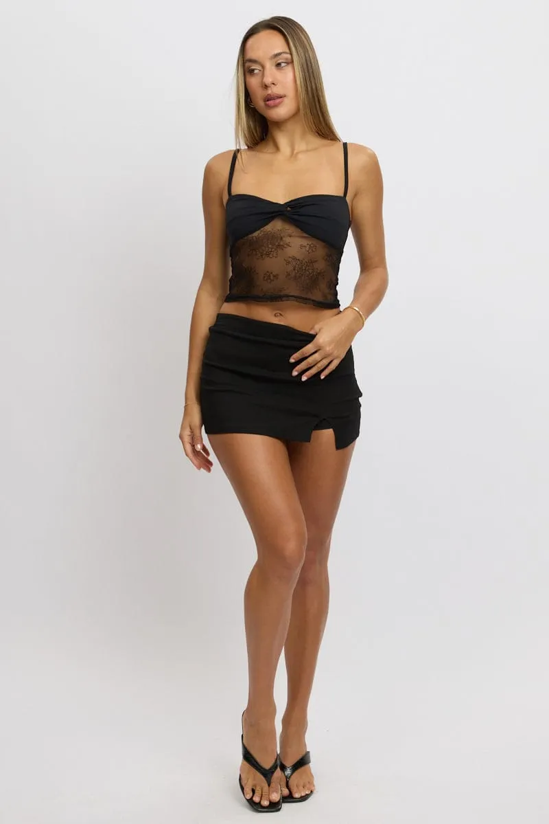 Black Singlet Top Twist Front