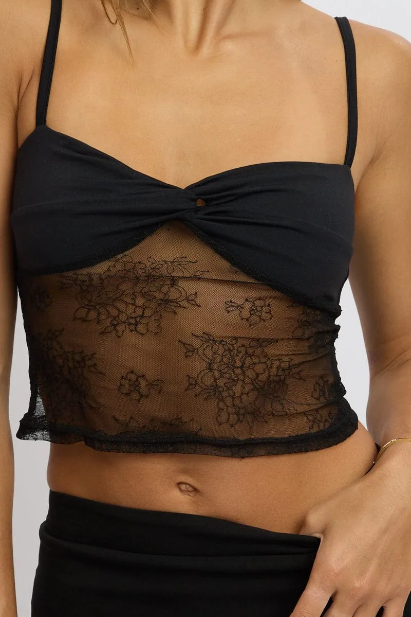 Black Singlet Top Twist Front