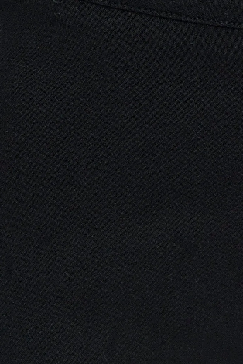Black Straight Fit Pants Mid Rise