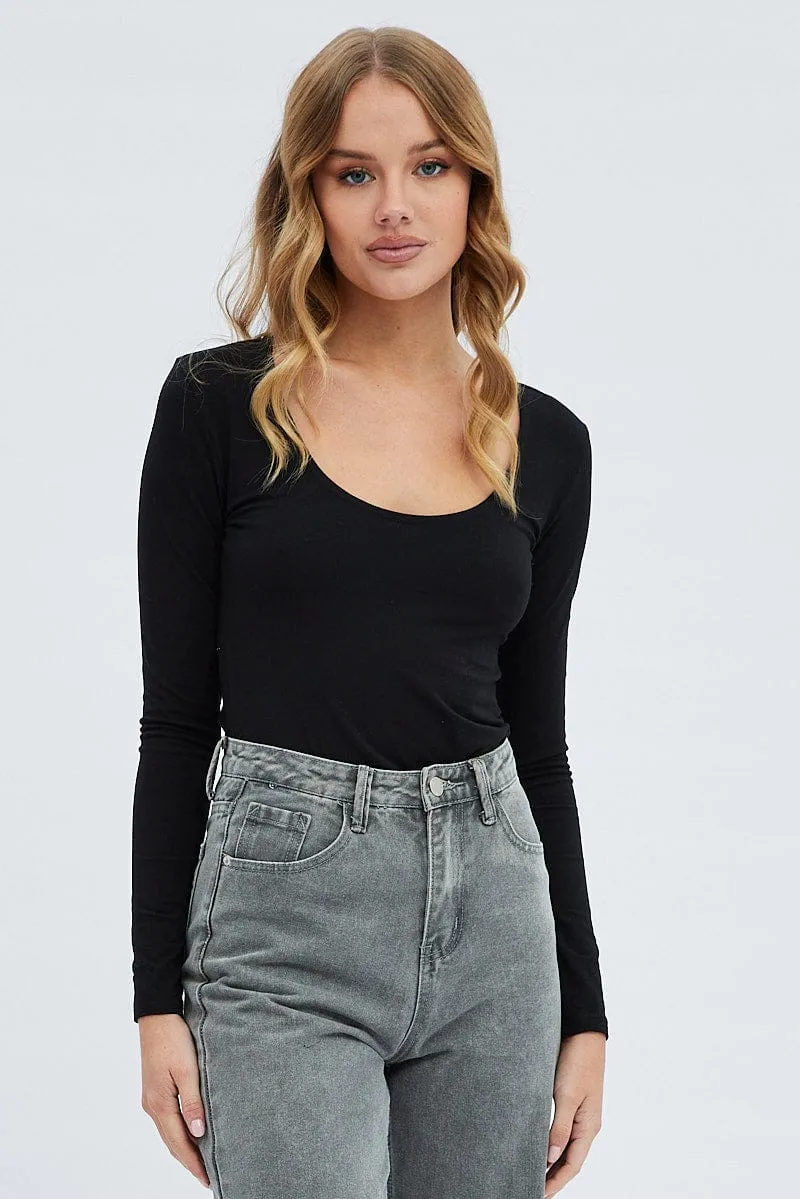 Black Top Long Sleeve Scoop Neck