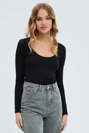 Black Top Long Sleeve Scoop Neck