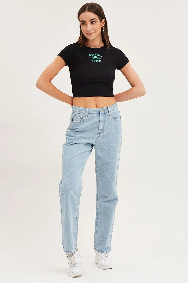 Black Top Short Sleeve Embroided