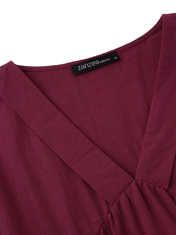 Black V-Neck Dress 100% Cotton Casual