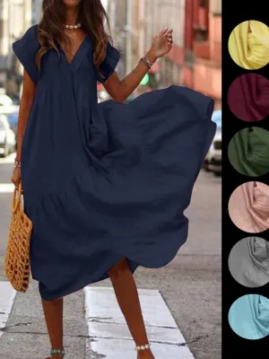 Black V-Neck Dress 100% Cotton Casual