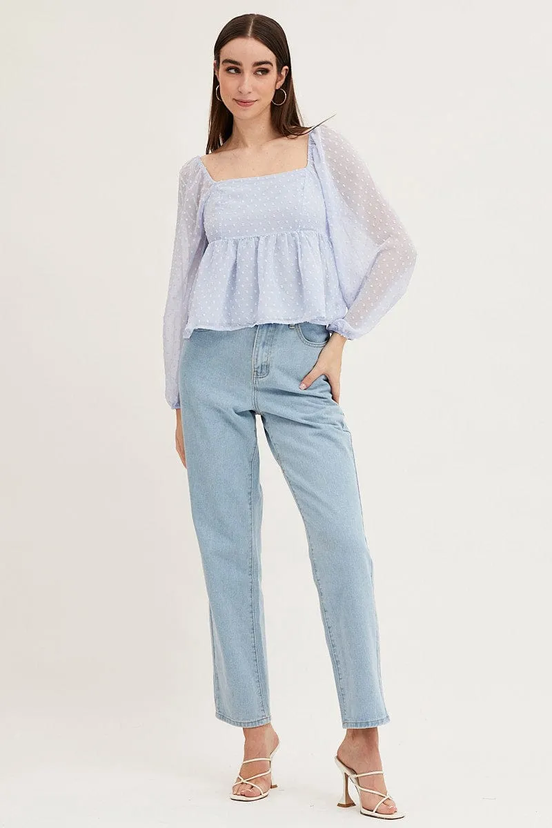 Blue Puff Sleeve Peplum Top