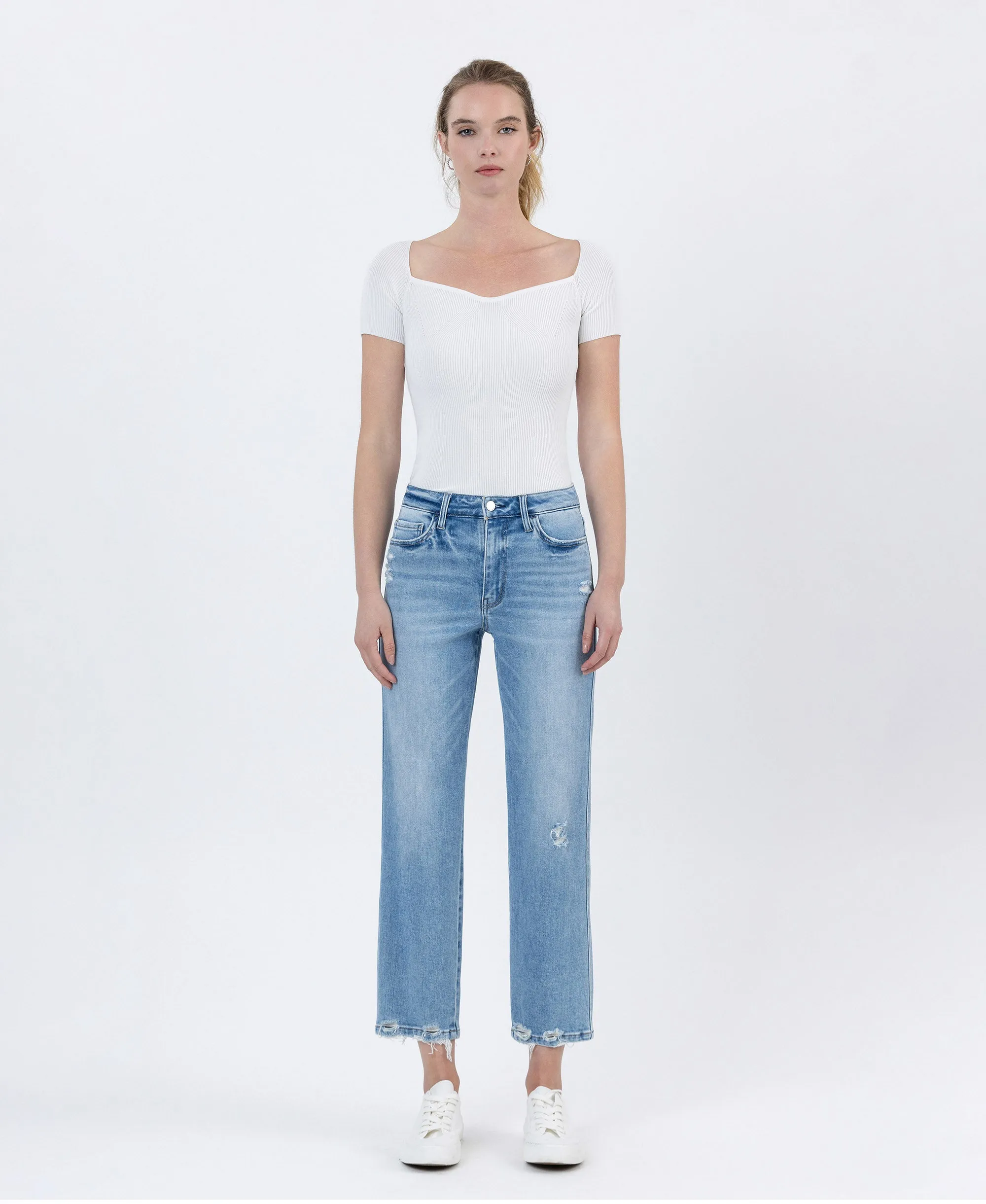 Boatload - High Rise Distressed Hem Crop Straight Jeans