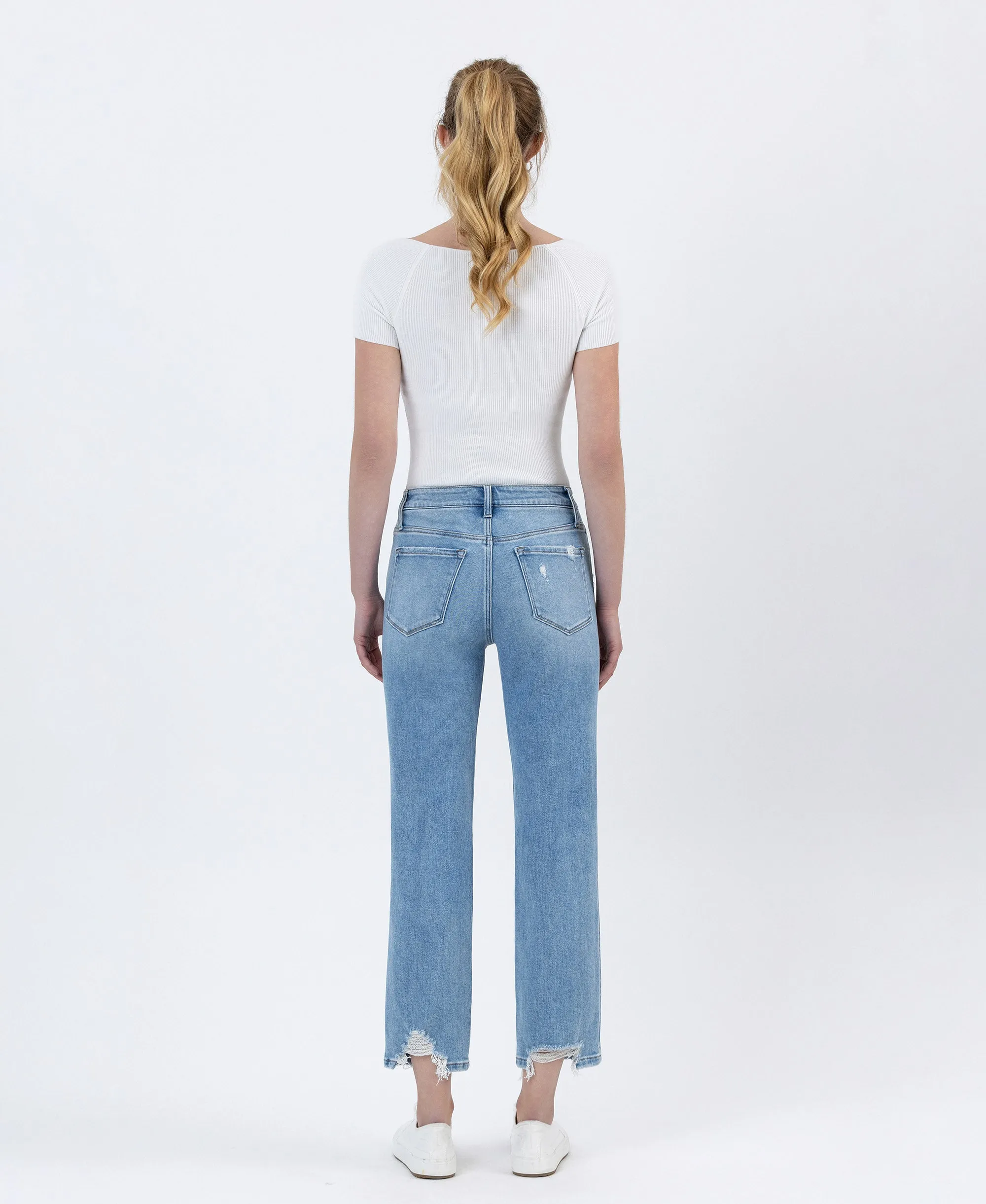Boatload - High Rise Distressed Hem Crop Straight Jeans