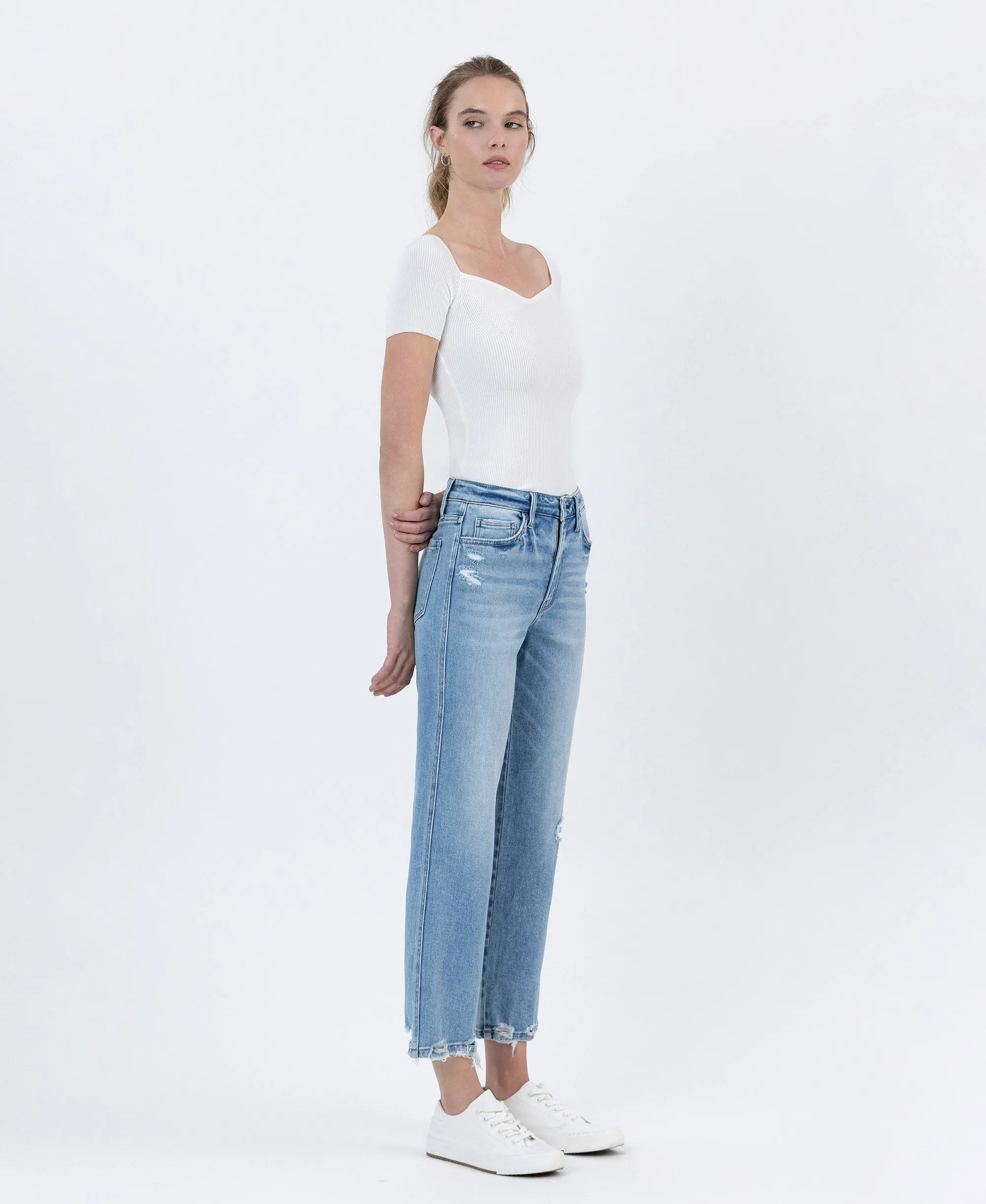 Boatload - High Rise Distressed Hem Crop Straight Jeans