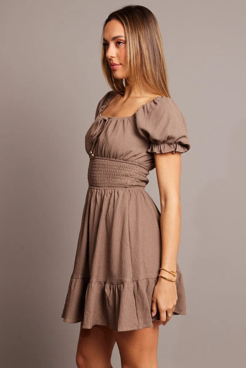 Brown Fit And Flare Dress Mini