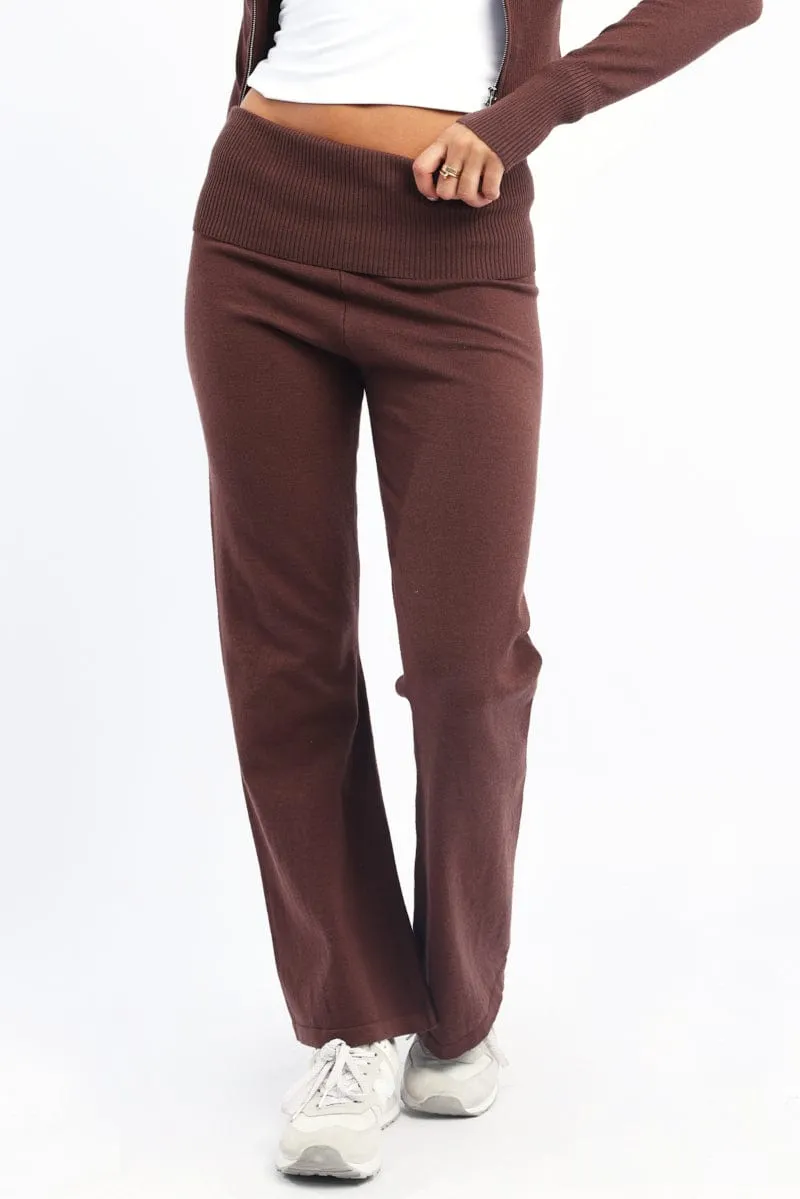 Brown Wide Leg Pants Knit