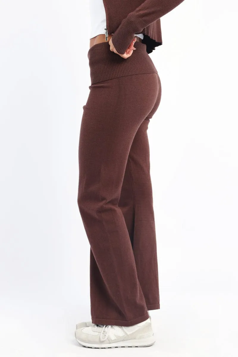 Brown Wide Leg Pants Knit