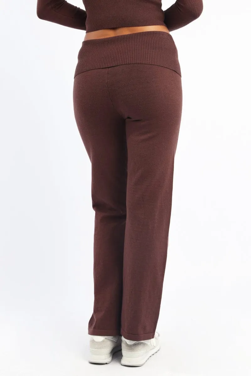 Brown Wide Leg Pants Knit