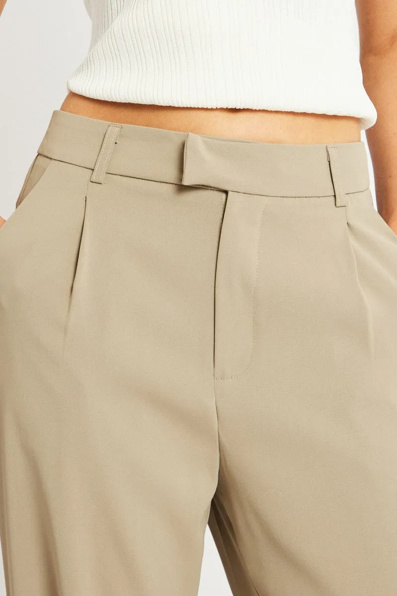 Brown Wide Leg Pants Mid Rise